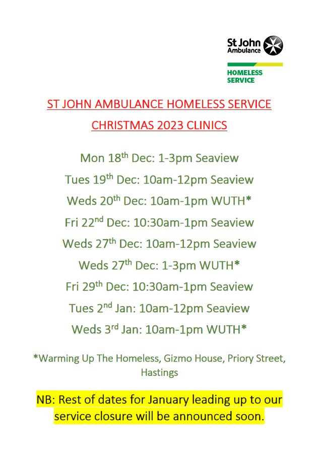 St Johns Ambulance homeless service Xmas 2023